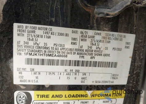 2021 Ford Expedition Xlt Max z USA, uszkodzony, nr VIN 1FMJK1HT0MEA48668